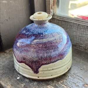 Handcrafted Ceramic Vase with Purple and Cream Glaze
